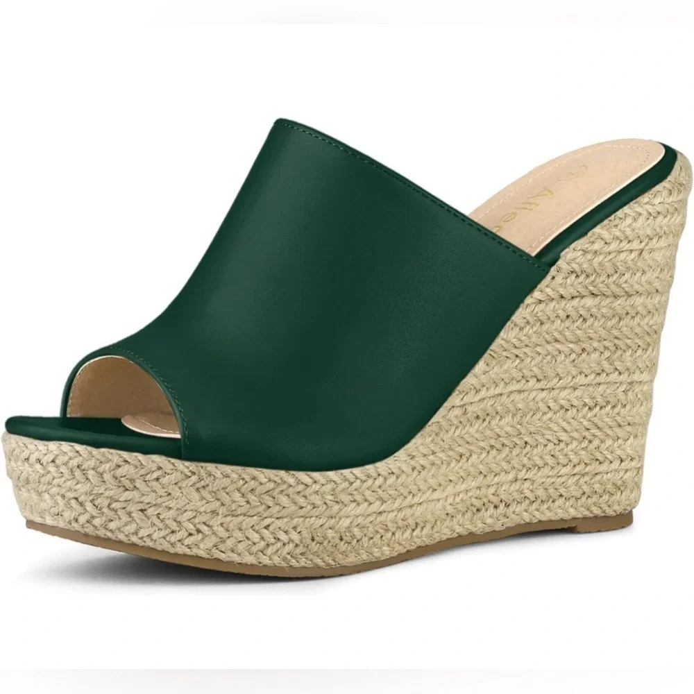 Allegra K Slip on Platform Sandals Espadrilles Wedges Slides Mules, Coffee 9